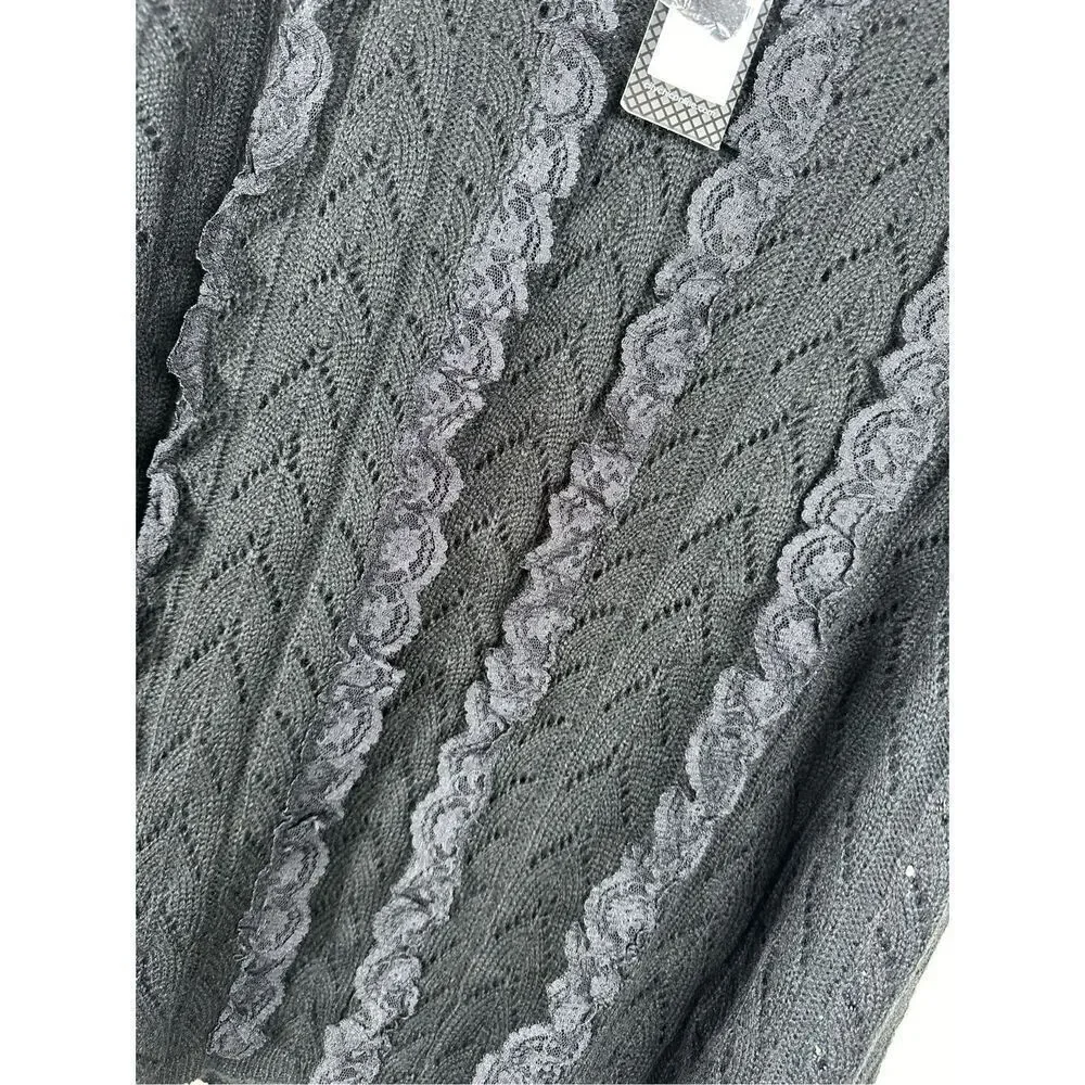 City Chic Jumper Bold Lace Woven Crewneck Sweater Ruffles NWT Sz XXS